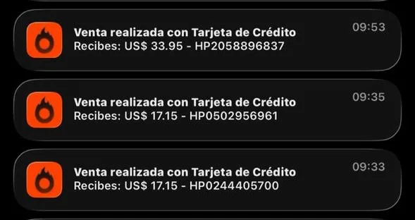 Notificaciones de ventas generadas por una app